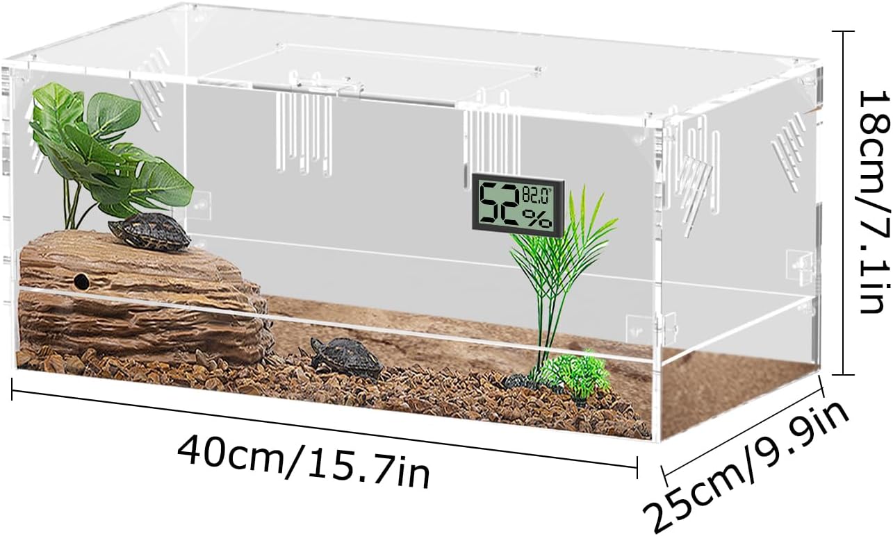 Acrylic Tarantula Enclosure, Reptile Terrarium Breeding Tank w/Temperature Hygrometer,Habitat Reptiles Feeding Box Isopod Terrarium Cage for Insect Lizard Home Office (Reptile-Tank-L(Tray))