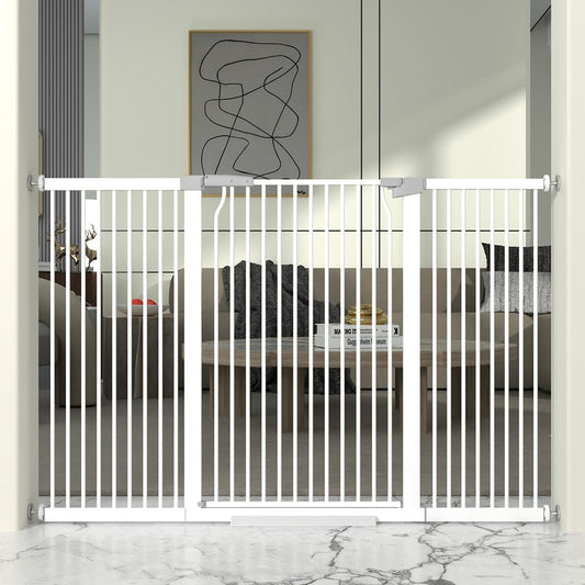 41" Extra Tall Cat Gate for Doorway, 60.3-62.9'' Metal Pet Baby Safe Gate, Extra Wide Pressure Mounted Child Door with Expansion Kit, No Drilling Baby Gate Indoor, No Climb Proof Gate, White