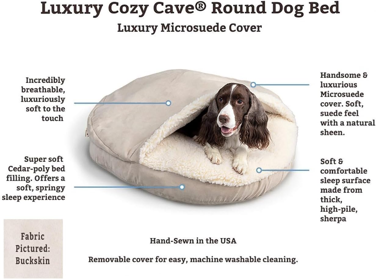 Snoozer Luxury Cozy Cave Dog Bed - Indoor Dog Bed with Cover Cave, Covered Calming Burrow for Small Sized Pets with Blanket Attached, Enclosed, Washable - Small, Buckskin
