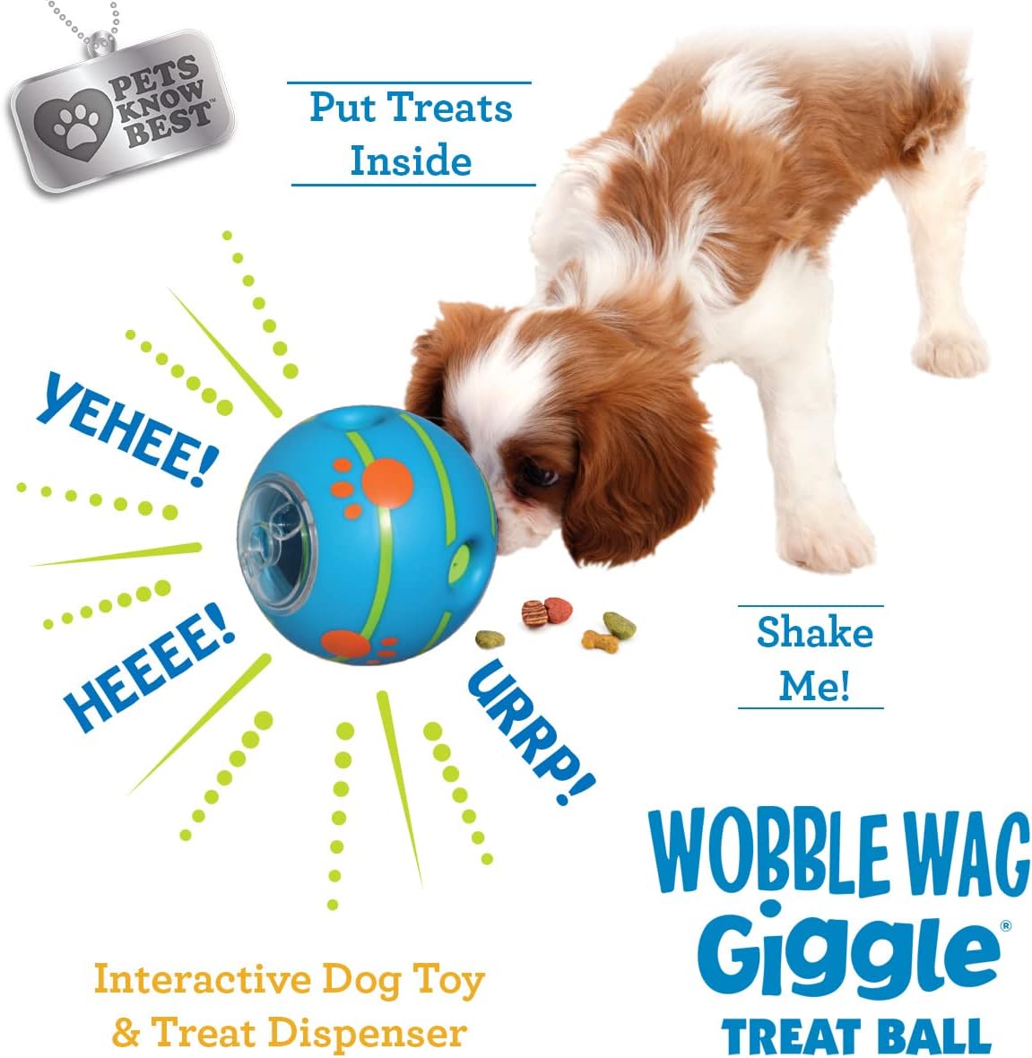 Wobble Wag Giggle Treat Ball- Interactive Dog Toy & Treat Dispenser, Fun Giggle Sounds When Rolled or Shaken, Great for Dogs Pets Know Best