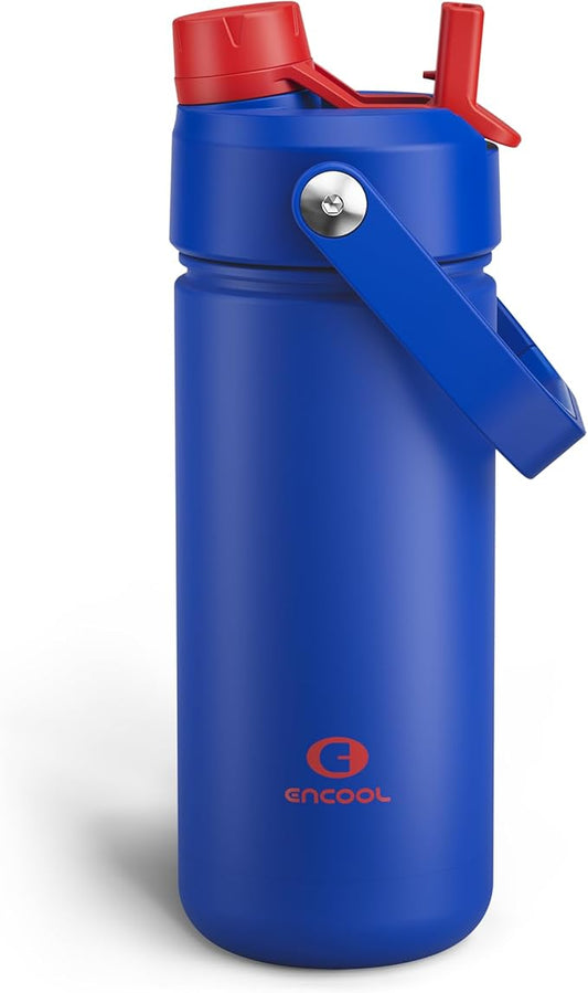 Insulated Water Bottle with Straw Stainless Steel Water Bottle, Leak-Proof, BPA-Free, Double Wall Vacuum Keeps Cold for 24 Hours for Sports, Travel, School (18 oz, Beaucoup Blue)