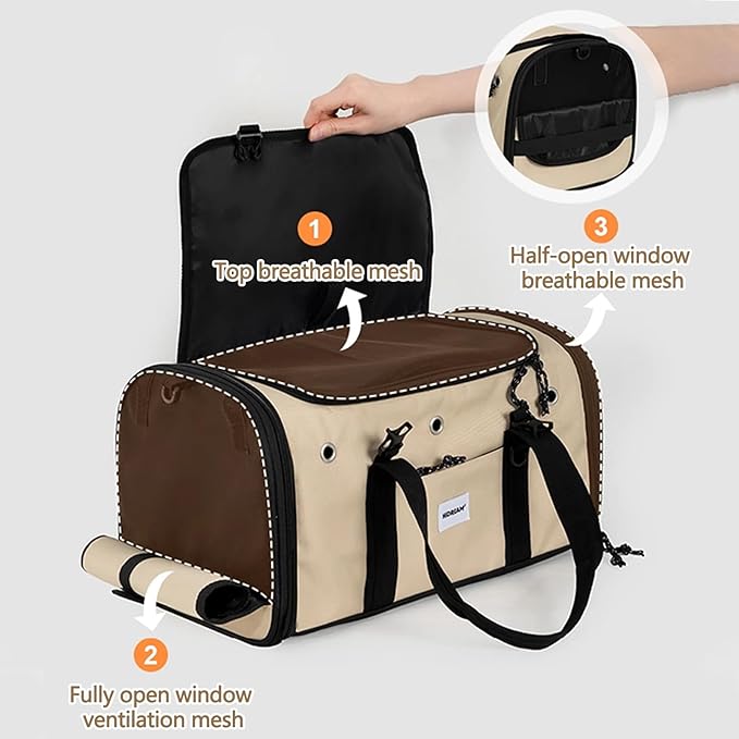 Pet Carrier Bag, Foldable Cat Bag Airline Approved, Soft-Sided Cat Travel Bag, Washable Dog Carrier Privacy Protection for Home Outdoor Travel(S, Grey)