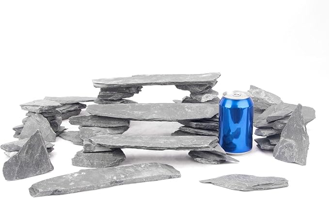 CFKJ [18 Pounds] Natural Slate Stone Rocks, Mix of Rocks About 2 to 5 inches and 4 Piece 8 inches Slate Stone Rocks for Aquascaping, Aquariums, Terrariums, Amphibian Enclosures