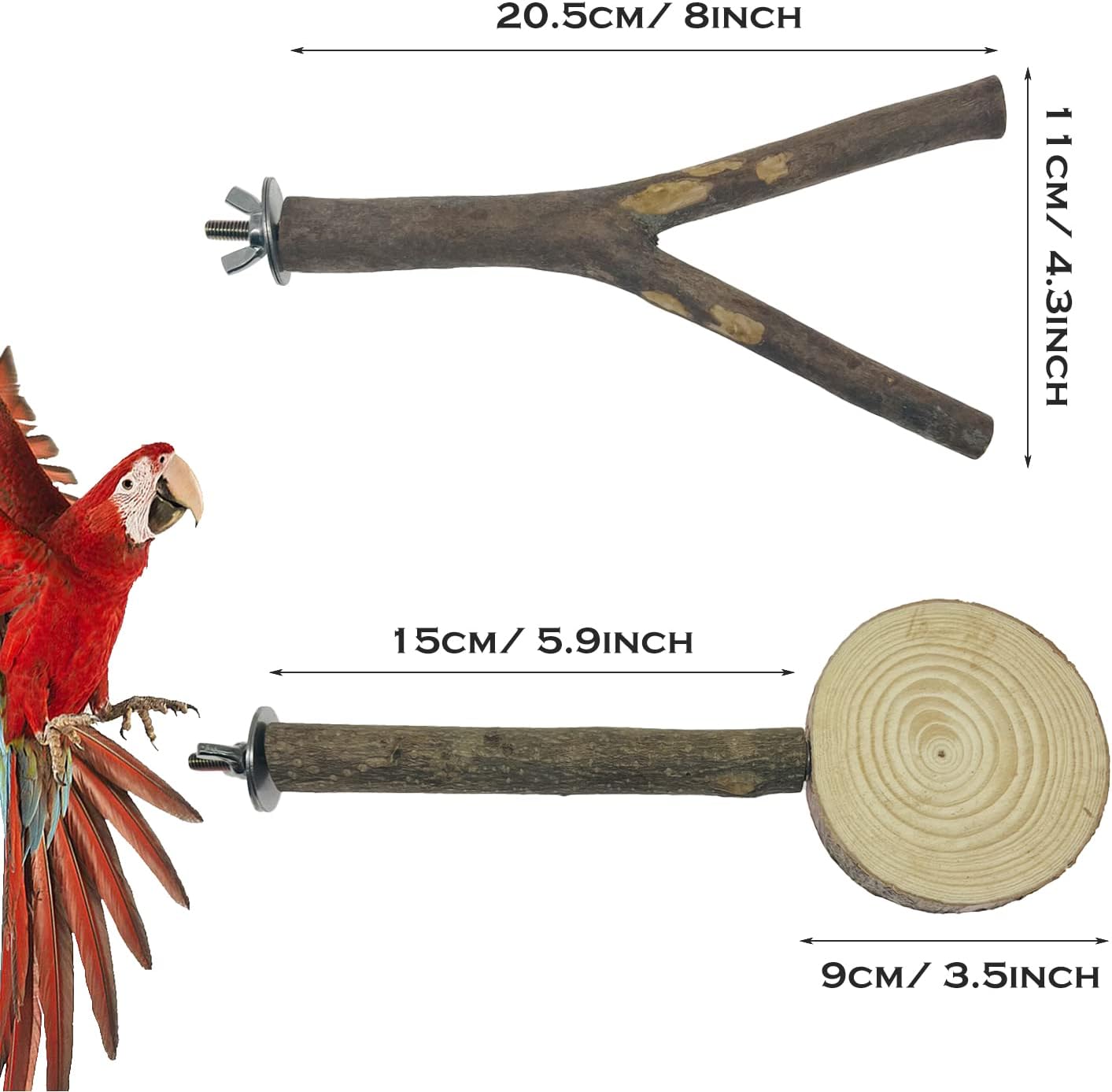 Allazone 4 PCS Natural Wood Bird Perch Stand, Bird Parrot Perch Stand Set, Wooden Parrot Perch Stand Perch Platform Cage Accessories for Parrotlets Cockatiels Budgies Parakeets