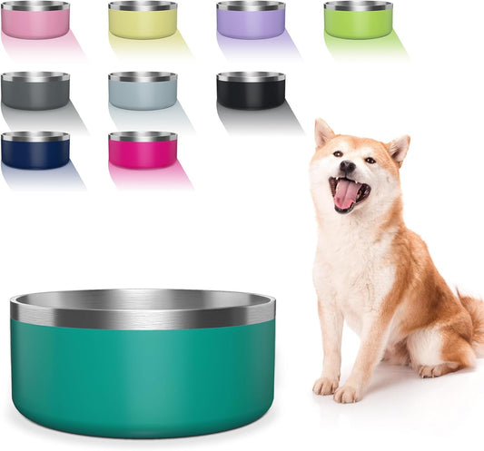 Dog Bowl, Stainless Steel Dog Food and Water Bowl with Non Slip Quiet Bottom, Easy to Clean, Dishwasher Safe, 64oz, Deep Green