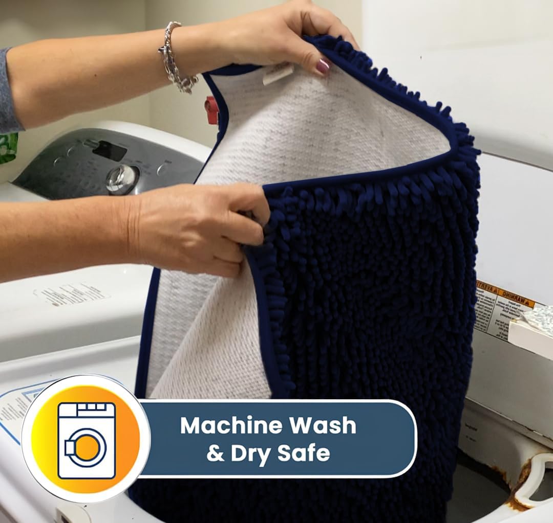 Muddy Mat® Original Dog Door Mat for Muddy Paws, Super Absorbent Microfiber, Non-Slip Washable Pet Rug, Quick Dry Chenille Entryway Carpet, Machine Washable Indoor Outdoor mat, Navy Blue 36"x120"