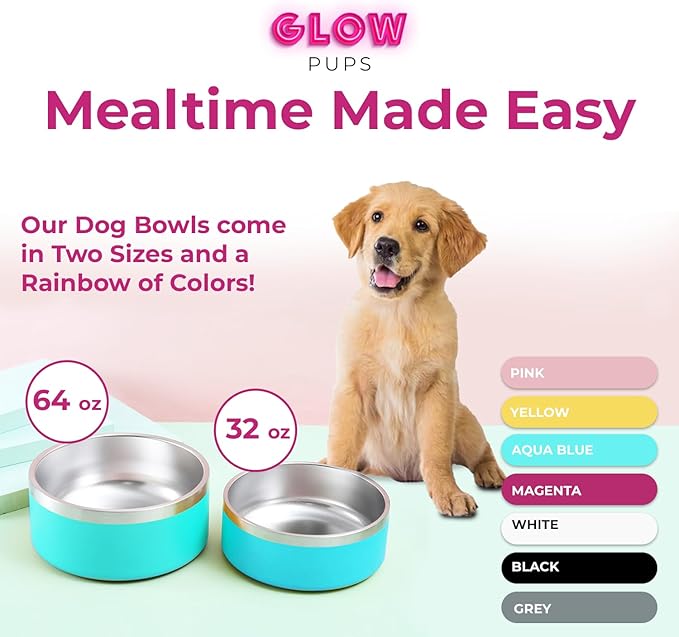 Dog Bowl - Vacuum Insulated Keeps Water Cool, Non-Slip Base, Easy Clean Interior, Durable Stainless Steel, Multiple Colors, Ideal for Travel, 32 Oz - Pet Bowl (Light Blue)