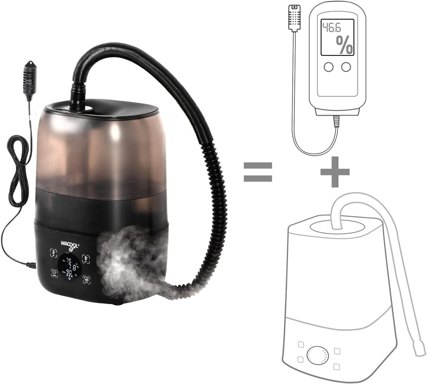 WACOOL Reptile Fogger with Humidity Controller, 4L Large Tank Reptile Humidifier with Humidistat & Extended Hose, Automatic Terrarium Fogger for Beared Dragon Lizard Gecko Snake Tortoise