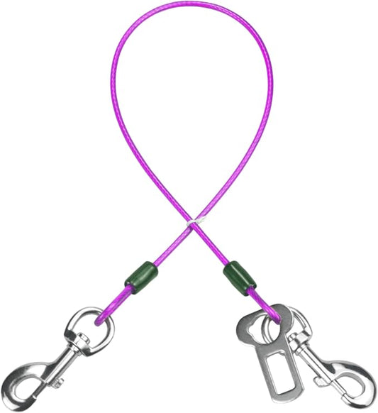 Dog Seat Belt Harness for Car,Dog Seatbelt of Coated Wire Leash Safety Restraint,No Chew Tether Cable Vehicle,Double Clips & Latch(Purple, 32 inch/80 CM)