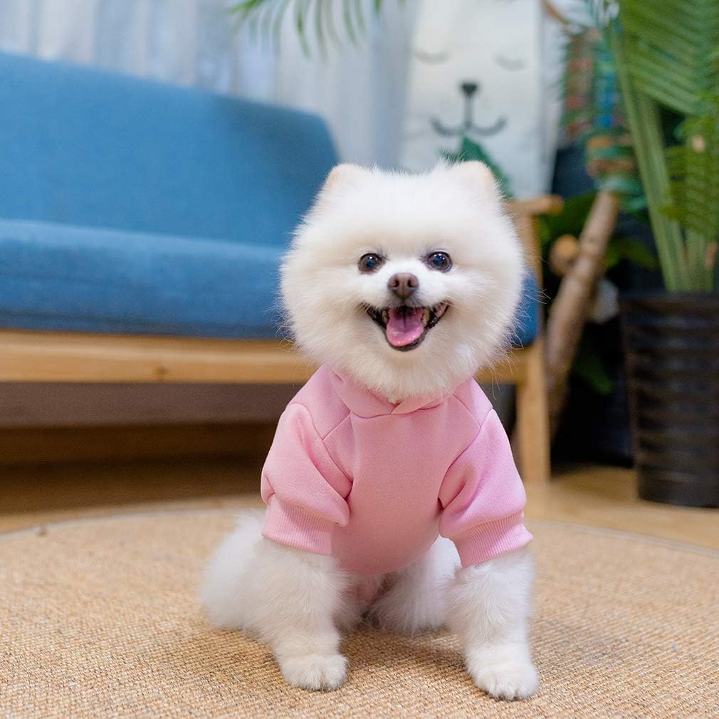 KOOLTAIL Basic Dog Hoodie - Soft and Warm Dog Hoodie Sweater with Leash Hole and Pocket, Dog Winter Coat, Cold Weather Clothes Sweatshirt for Small Medium Large Dogs Puppy Cat Boys Girls Pink XS