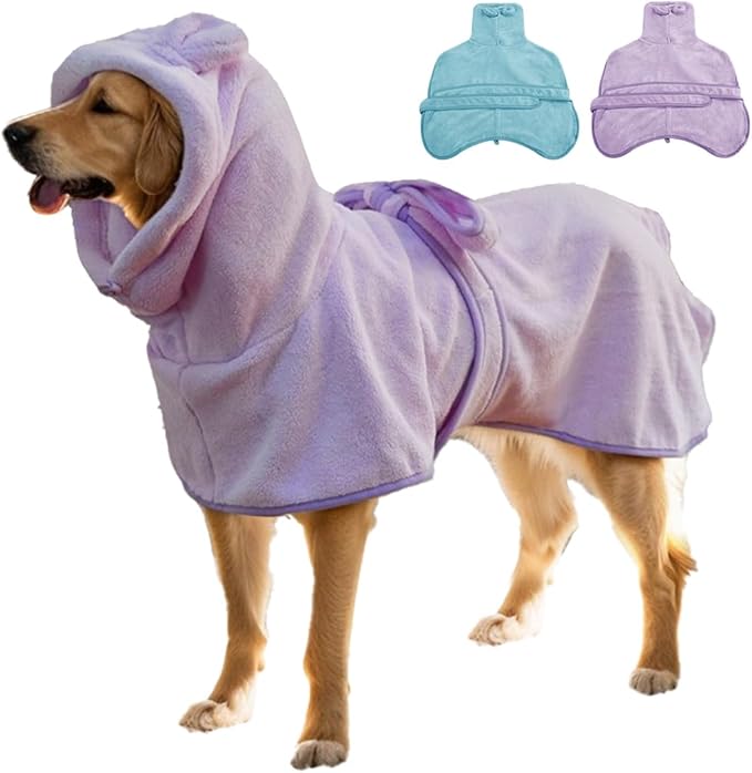 KOOGALSmall to Medium Size Dog Bathrobe, Quick Drying Super Absorbent Used for After Bathing, Warm Dog Towels, Adjustable Hoodies and Belts for Pet Dogs Bath Clothes Products(Purple, L)