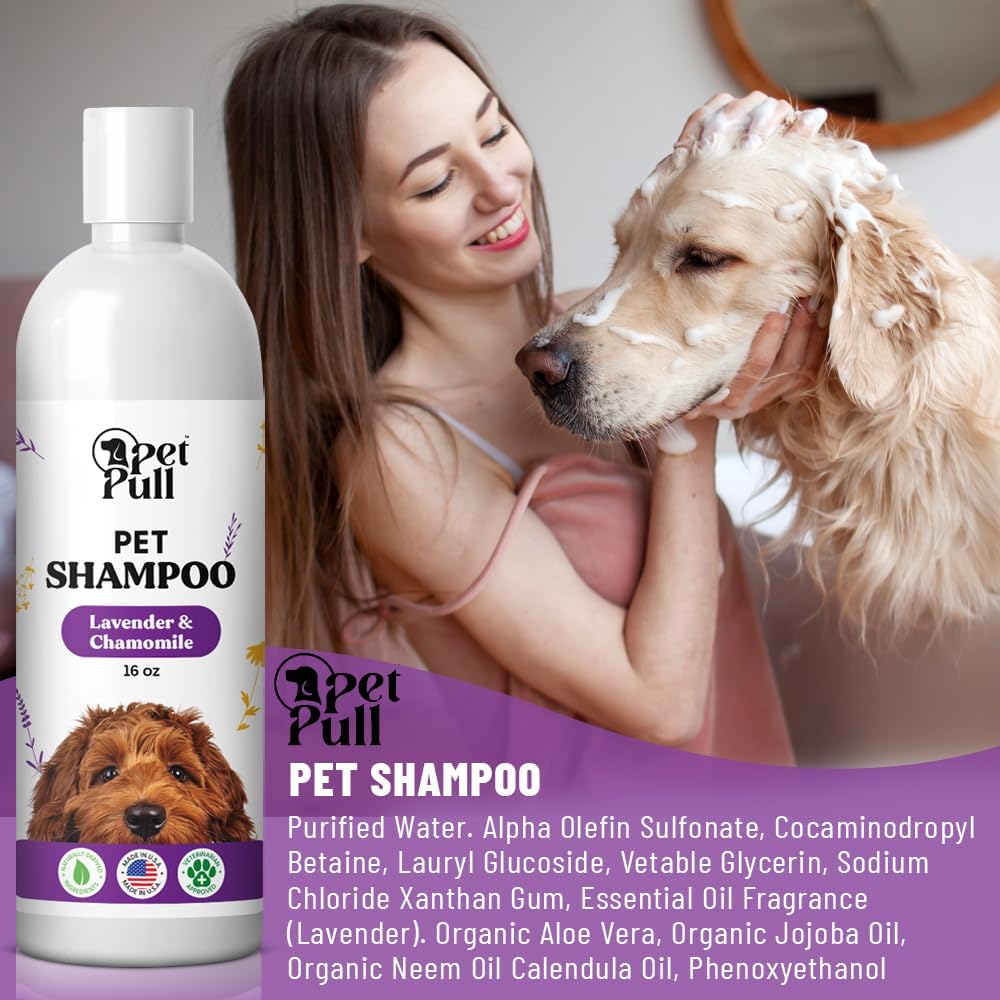 Pet Shampoo for Dogs - Plant-Based Dog Shampoo Cleanser - Dog Wash Pet Supplies for Pets with Lavender and Chamomile Scent - Safe and Gentle Sensitive Skin Dog Shampoo - Made in The USA 16oz