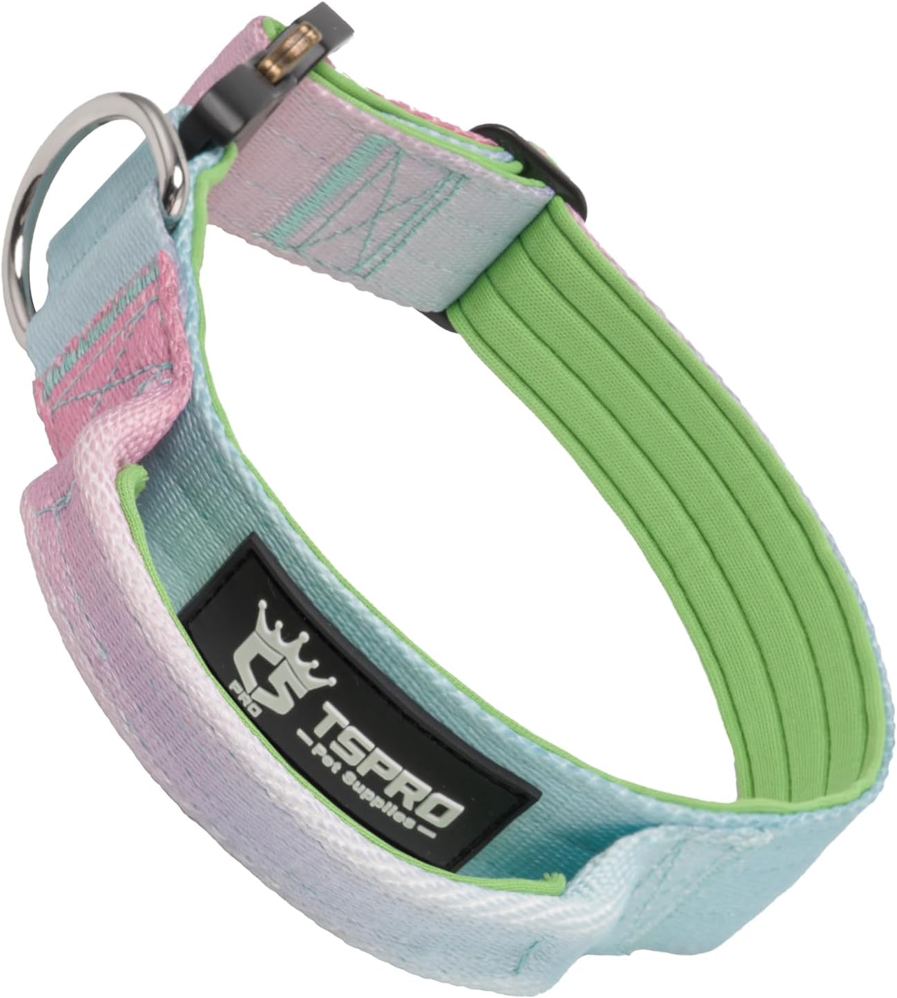 TSPRO Premium Dog Collars Tactical Dog Collar with Handle and Heavy Duty Quick-Release Metal Buckle Durable Thick and Adjustable for Medium to Large Dogs (Cyan Gradient M)