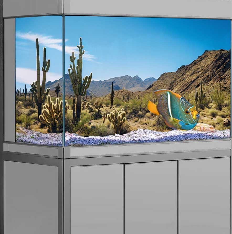 Reptile Habitat Background, Retro Desert Oasis Cactus Terrarium Background 48X24 in Background with 8 EVA Double-Sided Tape