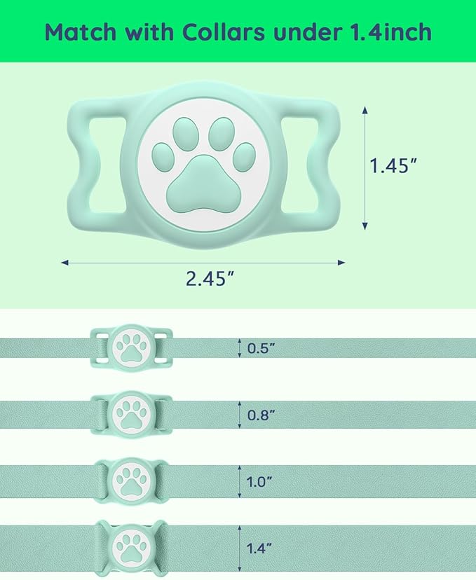 IP68 Waterpoof Dog Airtag Holder, Stretchy Silicone Full Body Covered Apple Air Tag Holder for Dog Cat Collar Fit All Width Collar (Green, 1 Pack)
