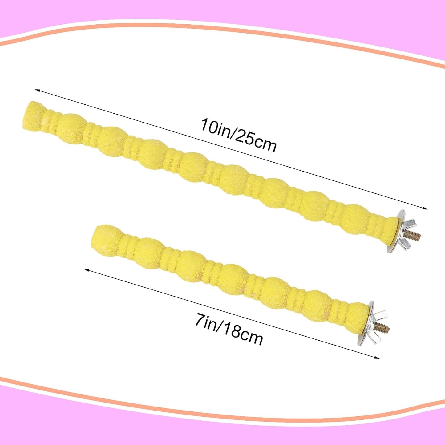 Hypeety 2PCS Wood Perch Stand Paw Grinding Stick Toy Pet Bird Cage Stand Platform for Bird Parrot Budgies Parakeet Cockatiels Cage Accessories (7in/10in) (Yellow)
