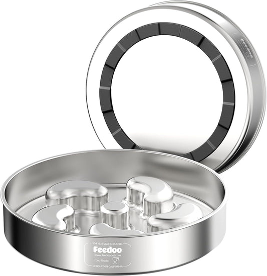 Slow Feeder Dog Bowl, Double Wall Food Grade Stainless Steel, Heavy Duty with Non-Slip Rubber Base, 2Cups Capacity for Medium Dogs to Slow Down Eating