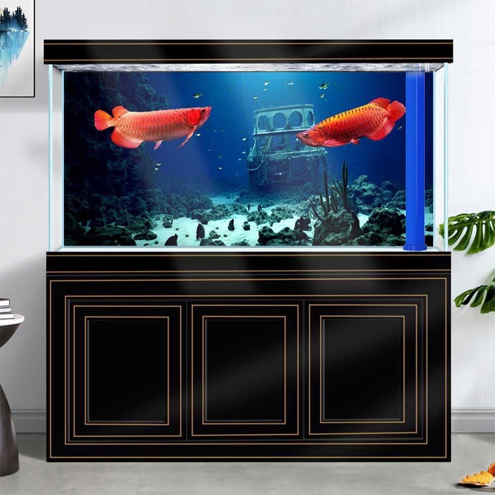 72X24IN Natural Underwater Aquarium Background, Pictures 3D Fish Reef Fish Tank Decoration Background, with 8 EVA Double-Sided Tape