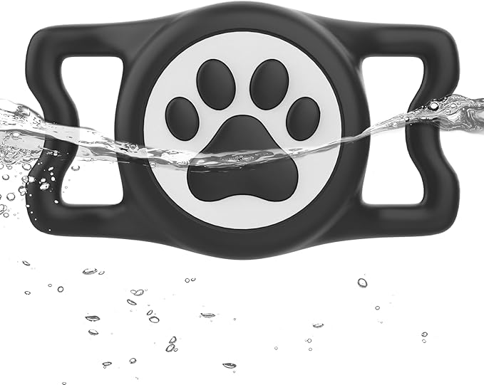 IP68 Waterpoof Dog Airtag Holder, Stretchy Silicone Full Body Covered Apple Air Tag Holder for Dog Cat Collar Fit All Width Collar (Black, 1 Pack)