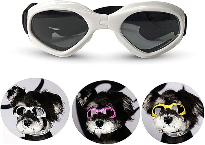 LECONPET Small Dog Sunglasses Waterproof Windproof UV Protection Pet Sunglasses Dog Goggles for Doggy Puppy Cat (White)