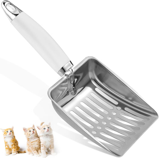 Cat Litter Scoop - Stainless Steel Metal Cat Litter Scoop-Sturdy Mesh Scooper - Mesh Shovel-Easy to Clean - Suitable for Cat Litter Box -Grey White