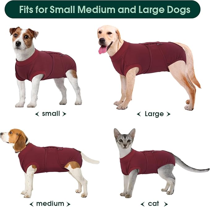 Kuoser Dog Surgery Recovery Suit, Recovery Suit for Female Male Dogs, Dog Onesie After Surgery Spay Neuter, Anti-Licking Pet Surgical Recovery Snugly Suit, Bodysuit for Abdominal Wounds Skin Disease