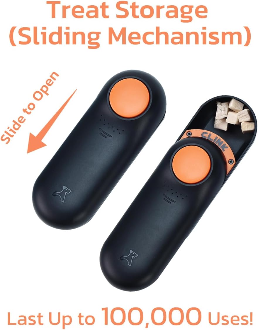 Clink Design Clicker Dog Trainer & Dog Treat Pouch Alternative, Puppy Essentials Dual Use 2 in 1 Dog Clicker for Training - Durable, Light (2.36 oz), Easy to Clean & Handle, Innovative Design, Black