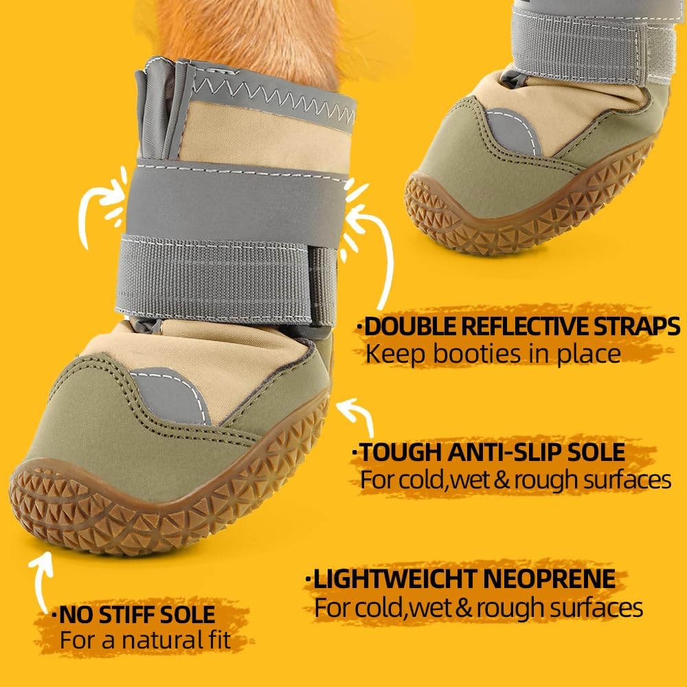 Dog Shoes for Large Dogs, Medium Dog Boots & Paw Protectors for Hardwood Floors, Outdoor Dog Booties for Hot Pavement Winter Snow Hiking, Waterproof Dog Shoes with Reflective Strips Size 4
