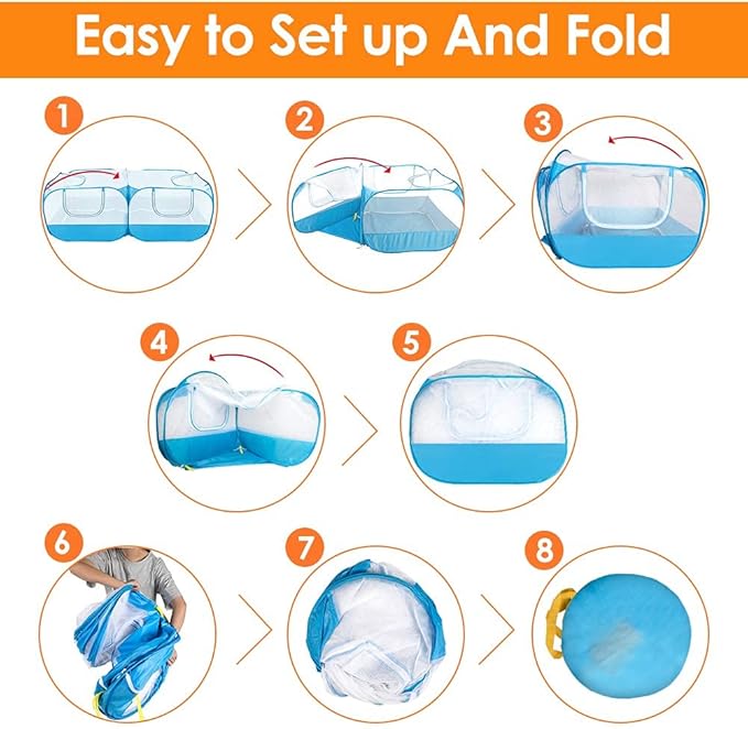 Lukovee Small Animals Playpen, Chicken Pen with Escape-Proof Detachable Bottom & 4 Zipper Doors, Breathable Foldable Portable Large Chicken Run Coop for Puppy Duck Kitten Rabbits Outdoor Yard (Blue)