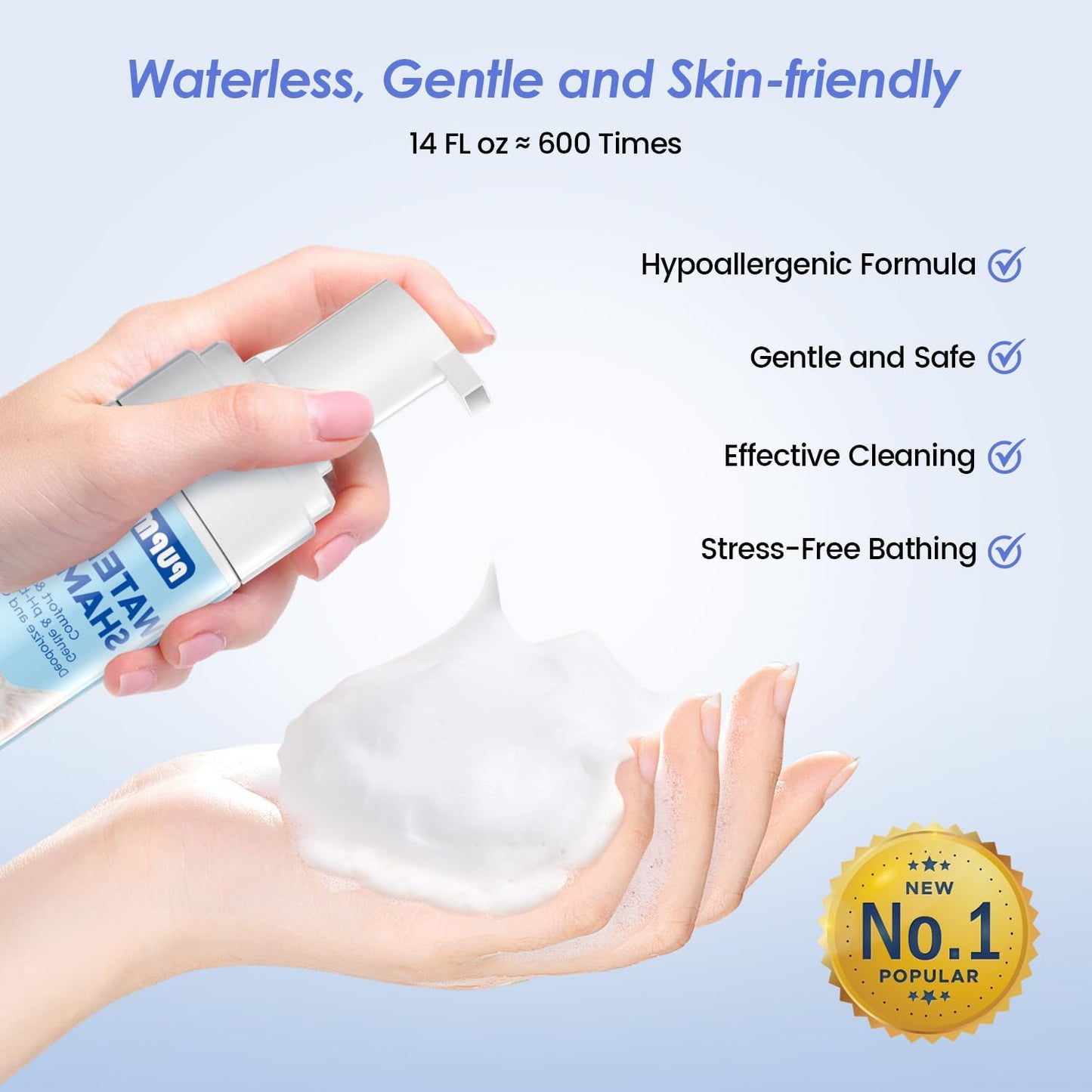 Cat Waterless Shampoo - No Rinse Formula for Quick Clean Between Baths, Hypoallergenic & Detangling, Reduce Itchy Skin Shedding & Odor Control,Vet-Recommended for Kittens/Senior Cats