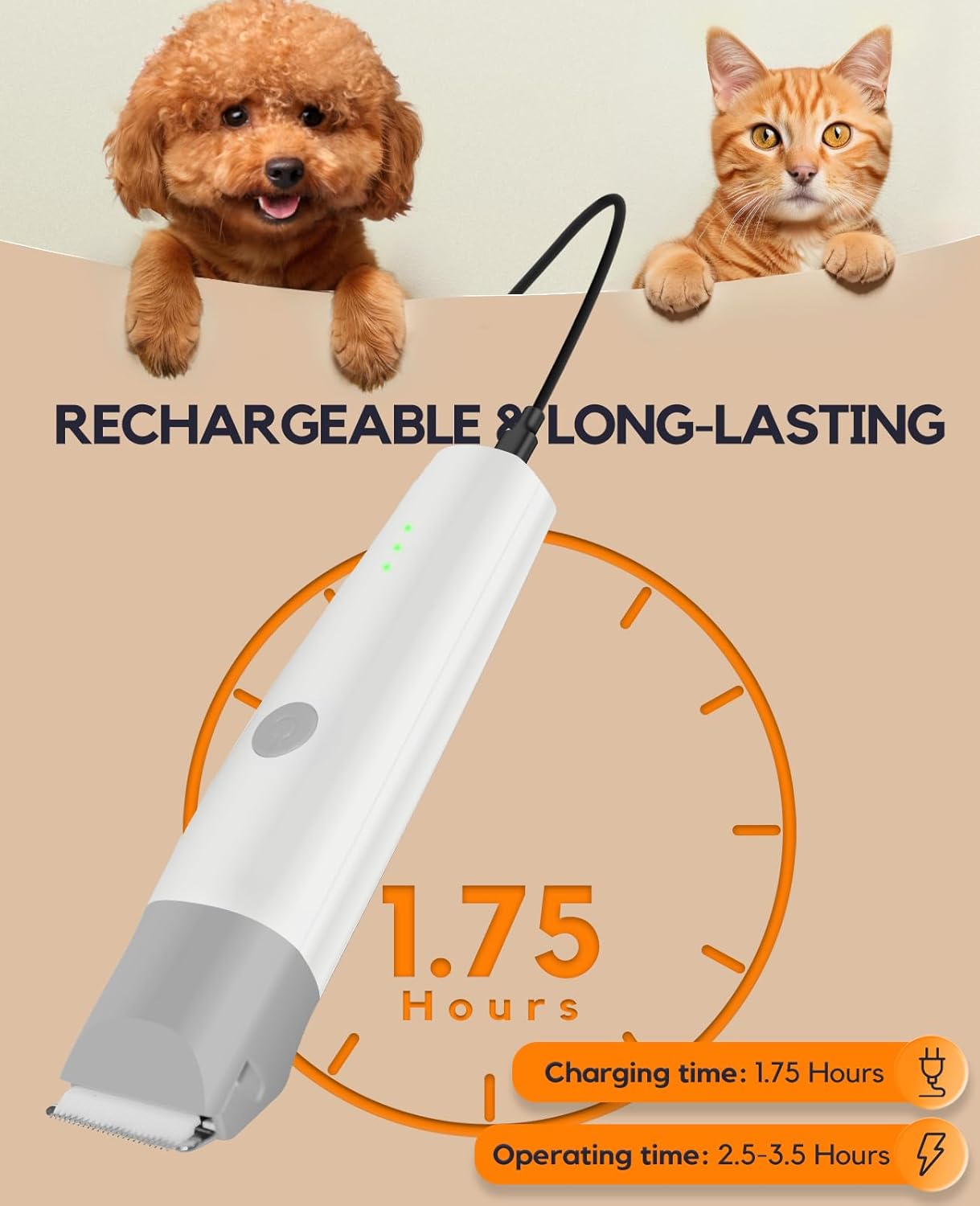 Dog Clippers Grooming Kit, 4 in 1 Quiet Cordless Dog Paw Trimmer & Nail Grinder, Small Dog Cat Clippers Electric Rechargeable Low Noise Pet Shaver for Trimming Hair on Paw Eye Ear Face Rump (Gray)