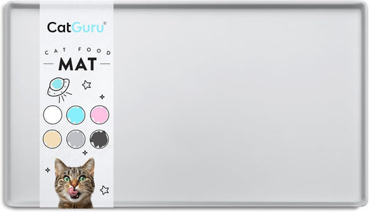 CatGuru Cat Food Mat, Small & Large Pet Feedingd Mat, 100% Waterproof Cat Mats for Food and Water, Silicone Mats for Pet Bowls, Non-Slip Placemat for Water Bowl or Fountain (Small, Silver)