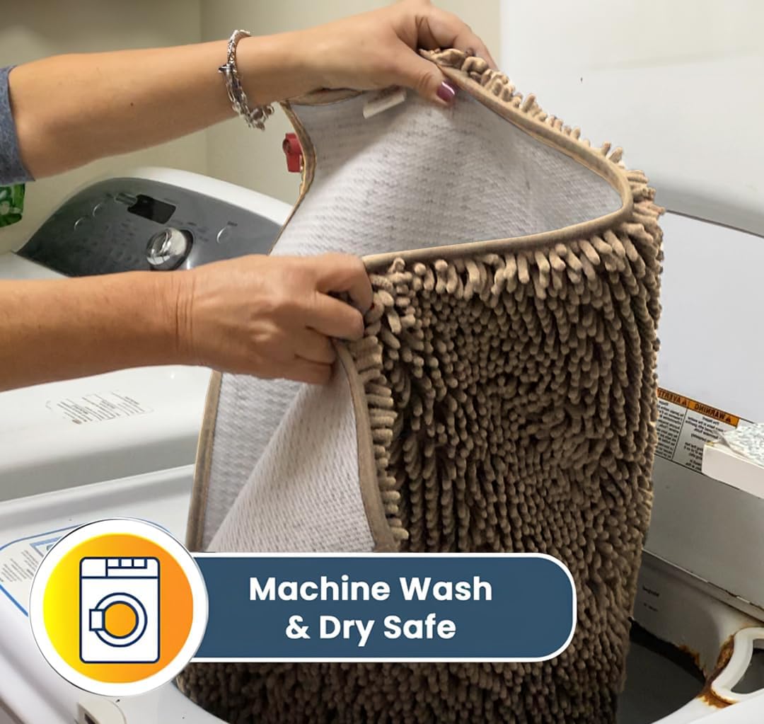 Muddy Mat® AS-SEEN-ON-TV Highly Absorbent Microfiber Door Mat and Pet Rug, Non Slip Thick Washable Area and Bath Mat Soft Chenille for Kitchen Bathroom Bedroom Indoor and Outdoor - Beige 5ft x 7ft