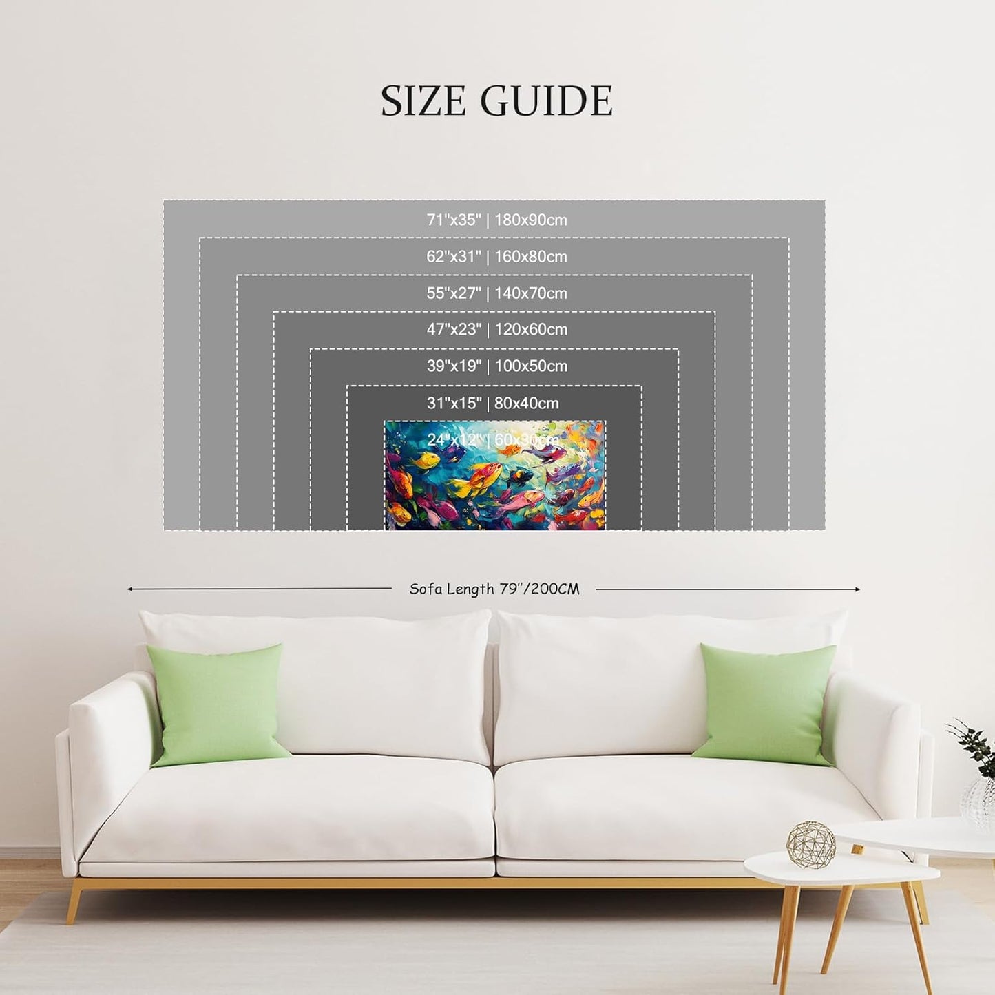 School of Fish Printed Canvas Wall Art – Framed Abstract Ocean Print – Vibrant Fish Wall Decor for Living Room, Bedroom, Office (Black Framed, 24"x12"|60x30cm)