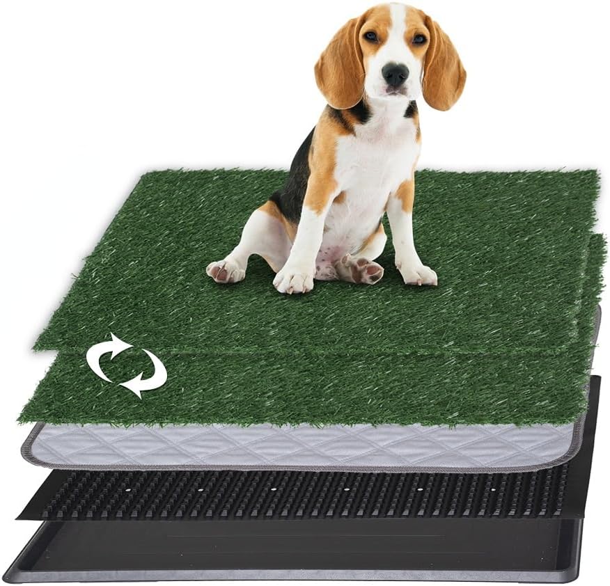 Artificial Grass Dog Grass Pad with Tray, Reusable Pet Urinal Pads for Training, 4 Layers Washable Bathroom Balcony Indoor Dog Potty (M-20×25")