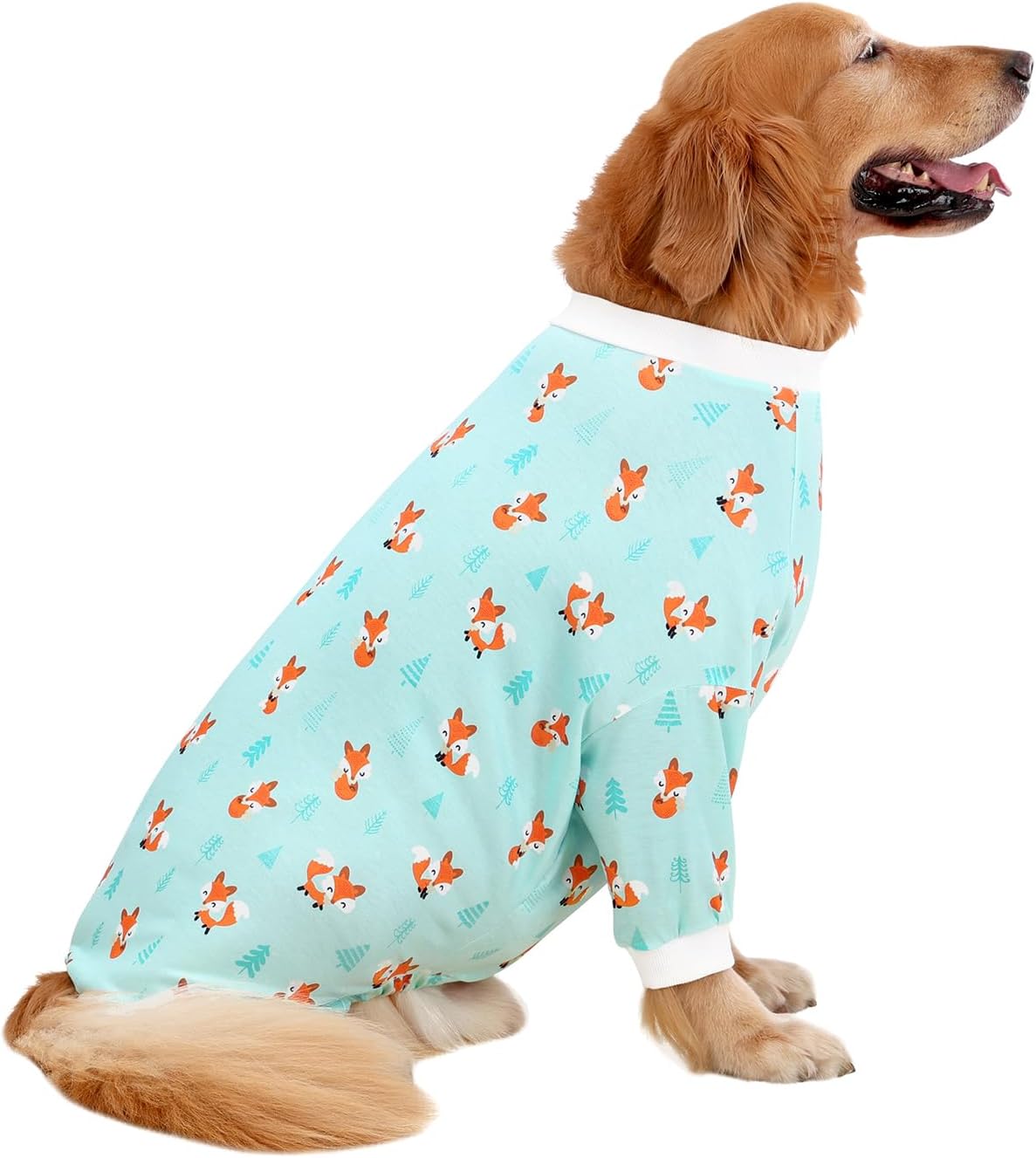 HDE Dog Pajamas One Piece Jammies Jumpsuit Pet Clothes Outfit Stretchy Lightweight Comfy Shirt Pjs for M-3XL Dogs Winter Foxes - XL