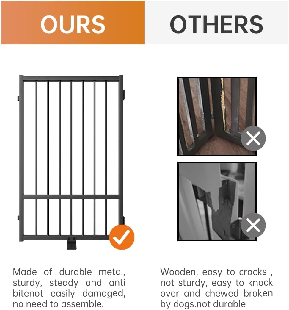 Full Metal Freestanding Dog Gate with Door, 36''Height Foldable Pet Dog Fence for Indoor & Outdoor, 3 Panels Extra Wide Free Standing TallDog Gates for Doorways,House,Stairs,Porch,Deck,Yard