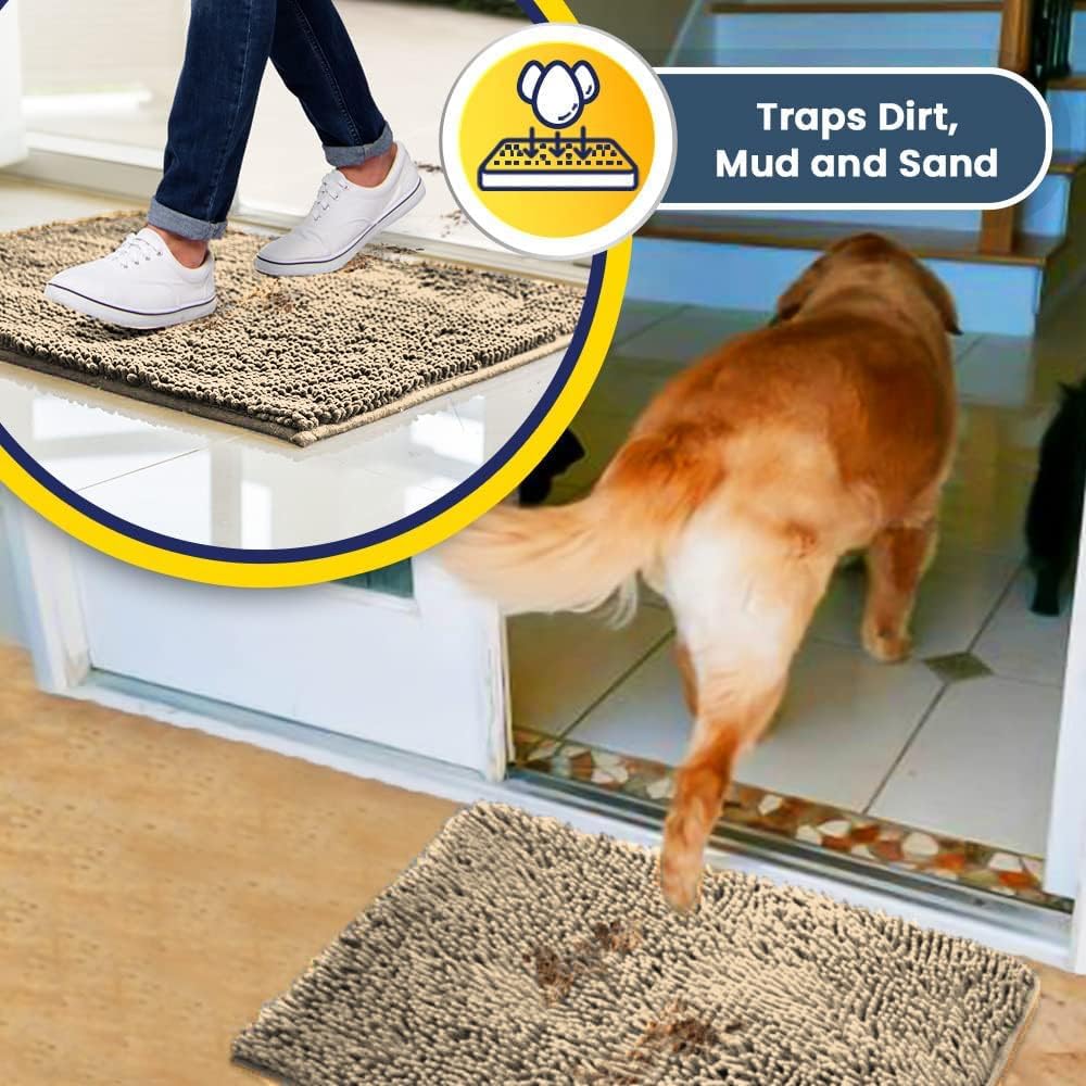 Muddy Mat® AS-SEEN-ON-TV Highly Absorbent Microfiber Door Mat and Pet Rug, Non Slip Thick Washable Area and Bath Mat Soft Chenille for Kitchen Bathroom Bedroom Indoor and Outdoor - Beige 5ft x 7ft