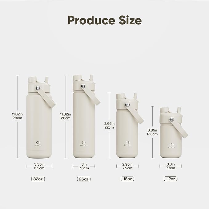 Kids Insualated Water Bottle with Straw - 12oz Stainless Steel Water Bottle with Dual Spouts, Leak-Proof, BPA-Free, Double Wall Vacuum Keeps Cold for 24 Hours for Sports, Travel, School (Cream Moon)