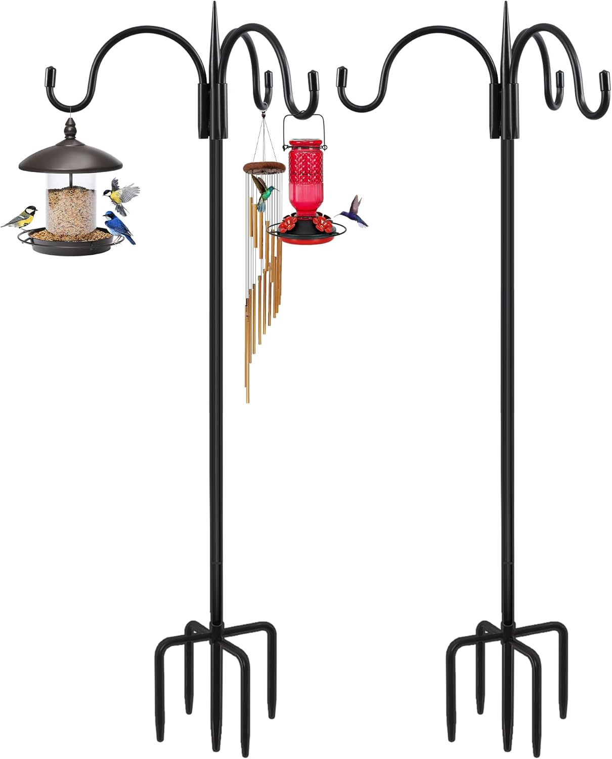 FEED GARDEN [Upgrade Version 76 Inch Three Shepherd Hooks for Outdoor,Bird Feeder Pole with 5 Prong Base, Adjustable Shepard Hooks for Hanging Plant, Solar Lanterns, Wind Chimes, 2 Pack