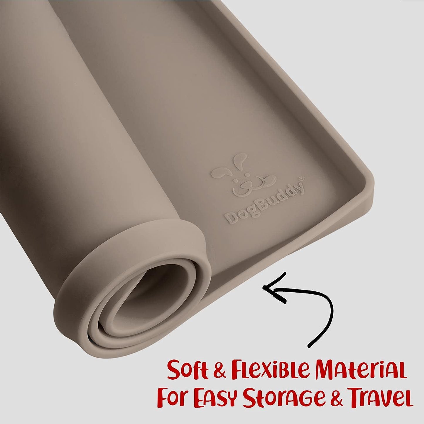 DogBuddy Dog Food Mat – Waterproof Dog Bowl Mat for Food and Water, Silicone Pet Feeding Mats for Floors, Non-Slip Placemat with High Edges for Dogs Bowls, Puppy Essentials (Large: 24"x16", Taupe)