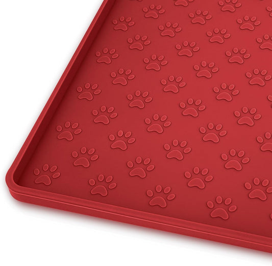 Ptlom Dog Food Mat Anti-Slip Pet Bowl Mats for Food and Water, High-Lips Pet Placemat Prevent Messy Spills to Floor, Waterproof Puppy Feeding Tray for Small, Medium Large Dogs Cats, Silicone
