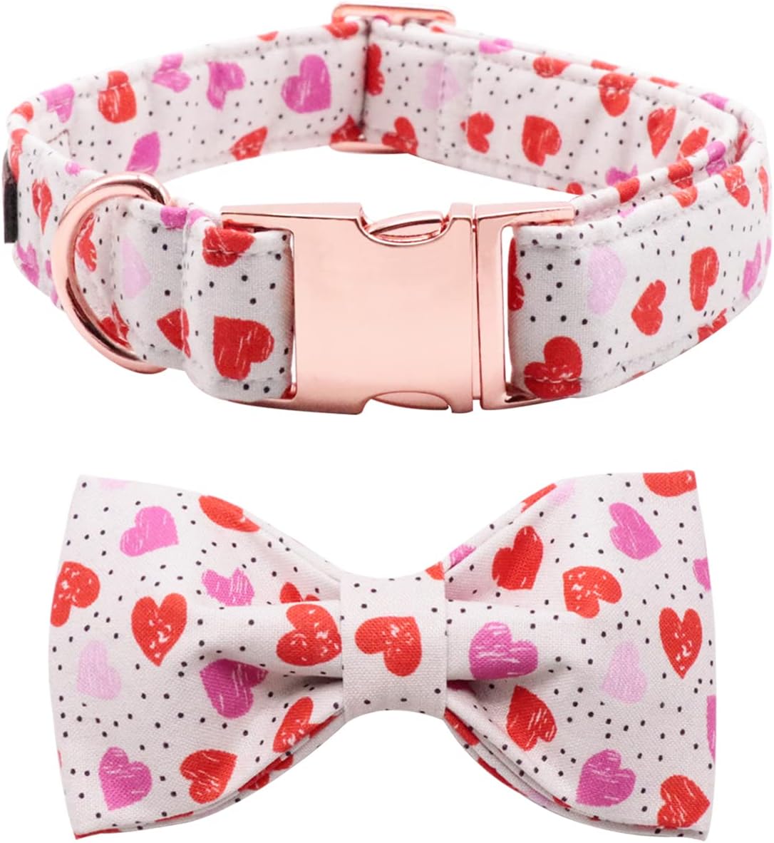 Lionet Paws Valentines Day Dog Collar with Bowtie, Dog Bowtie Collar with Metal Buckle for Dogs and Cats, Adjustable Comfortable Dog Collar Girl Boy Gift，XXS, Neck 7-11 in