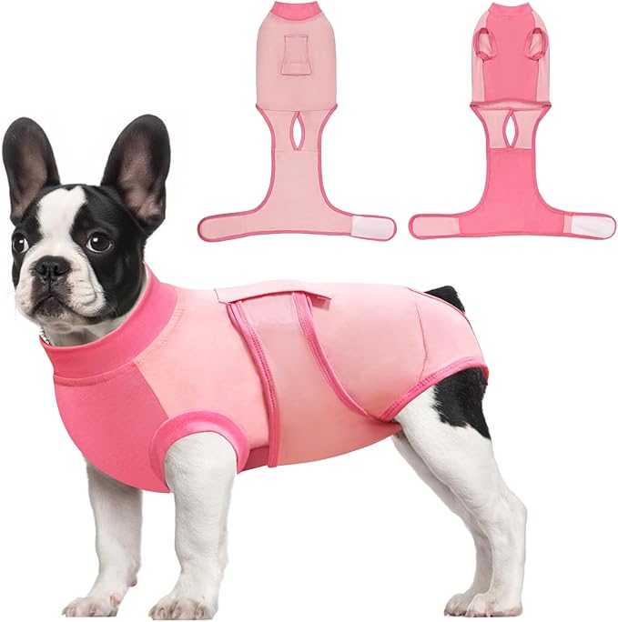 Idepet Dog Recovery Suit Female,Dogs Onesie Suit Surgery Male Breathable Pet Bodysuit for Spay Neuter E-Collar & Cone Alternative Surgical Suit Puppy Abdominal Anti Licking Wounds Shirt (Pink, L)
