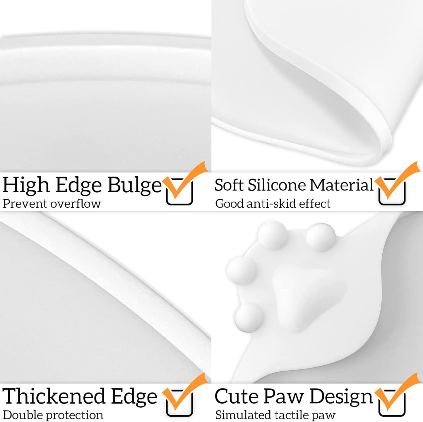 KPWACD Pet Placemat for Dog and Cat, Waterproof Silicone Dogs Feeding Bowl Mat Prevent Food and Water Overflow, High-Lips Puppy Dish Mats Suitable for Small Medium Big Pets, White, 24" * 16"