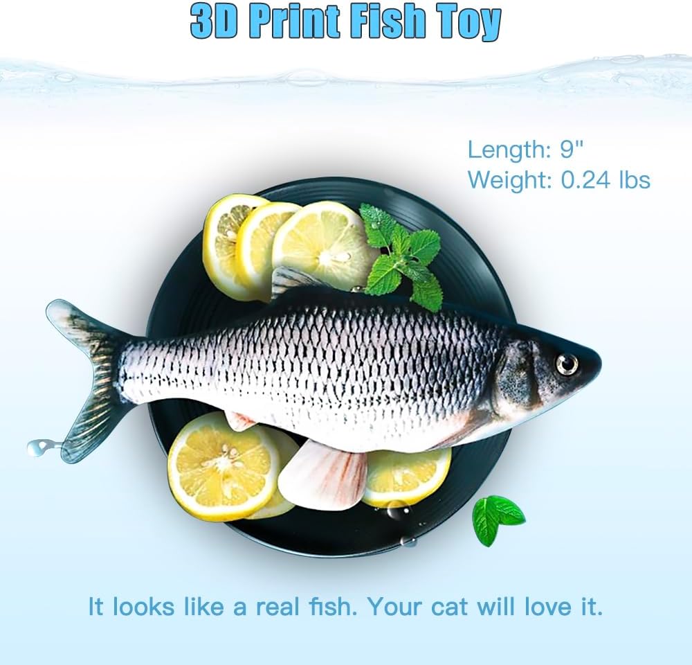 TOOGE 2 Pack 9" Floppy Fish Cat Toys with SilverVine and Catnip for Indoor Cats for Small Dogs Interactive Automatic Flopping Kicker Toys for Cats Puppy (Red Carp + Carp)