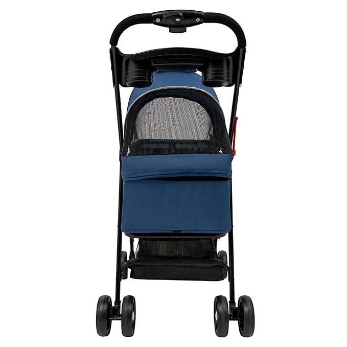 Pet Stroller, 4 Wheels Dog Cat Carrying Cart, Foldable Puppy Carrier with Storage Bag and Detachable Grid Structure for Small/Medium Dogs Cats Up to 44Lbs (Blue)