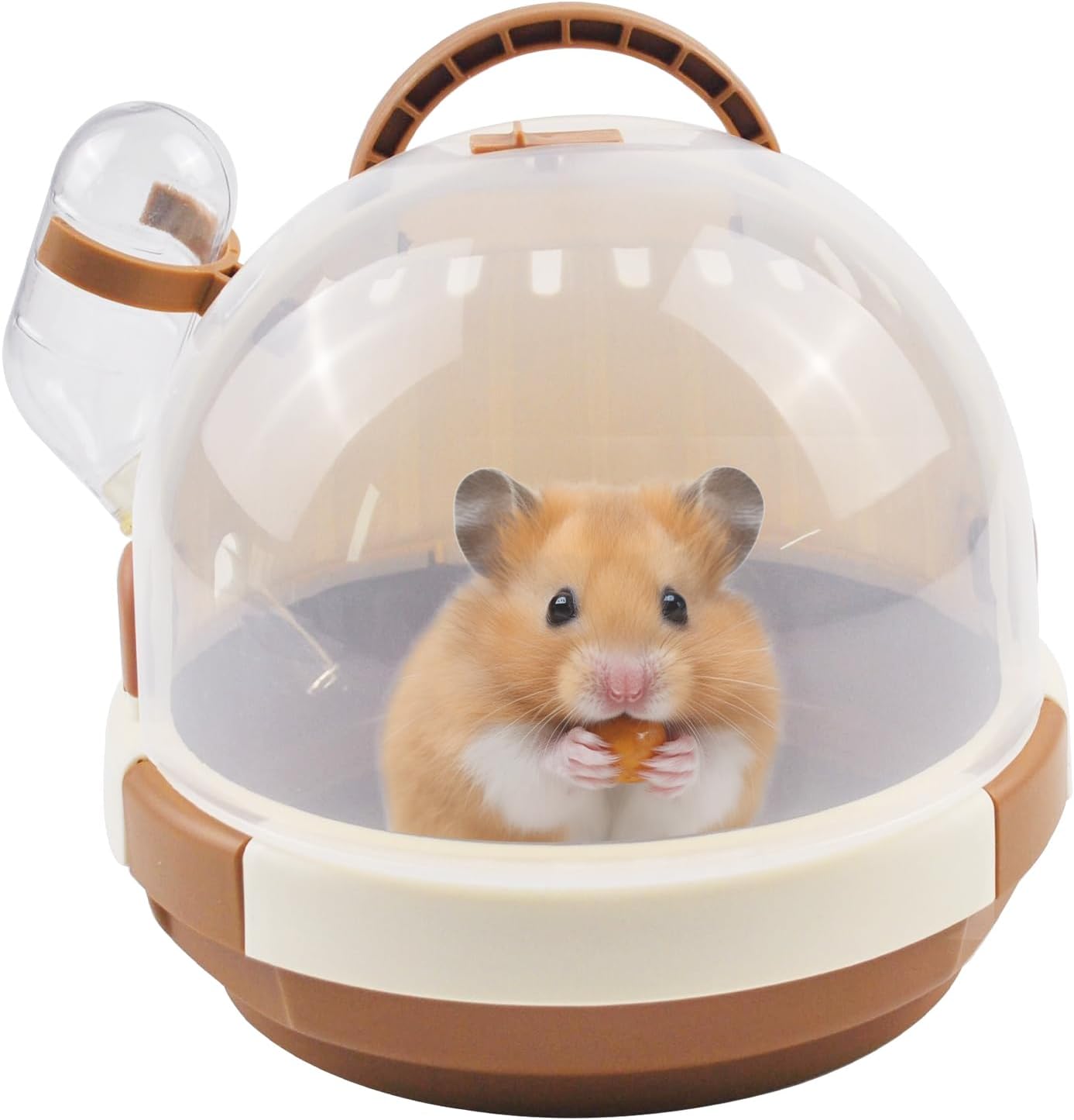Hamster Carrier Cage Portable Cages Small Animals Carry Travel Case with Water Bottle Plastic Breathable Guinea Pig Outgoing Cage for Dwarf Hamster Ferret Chinchillas Hedgehog (Brown)