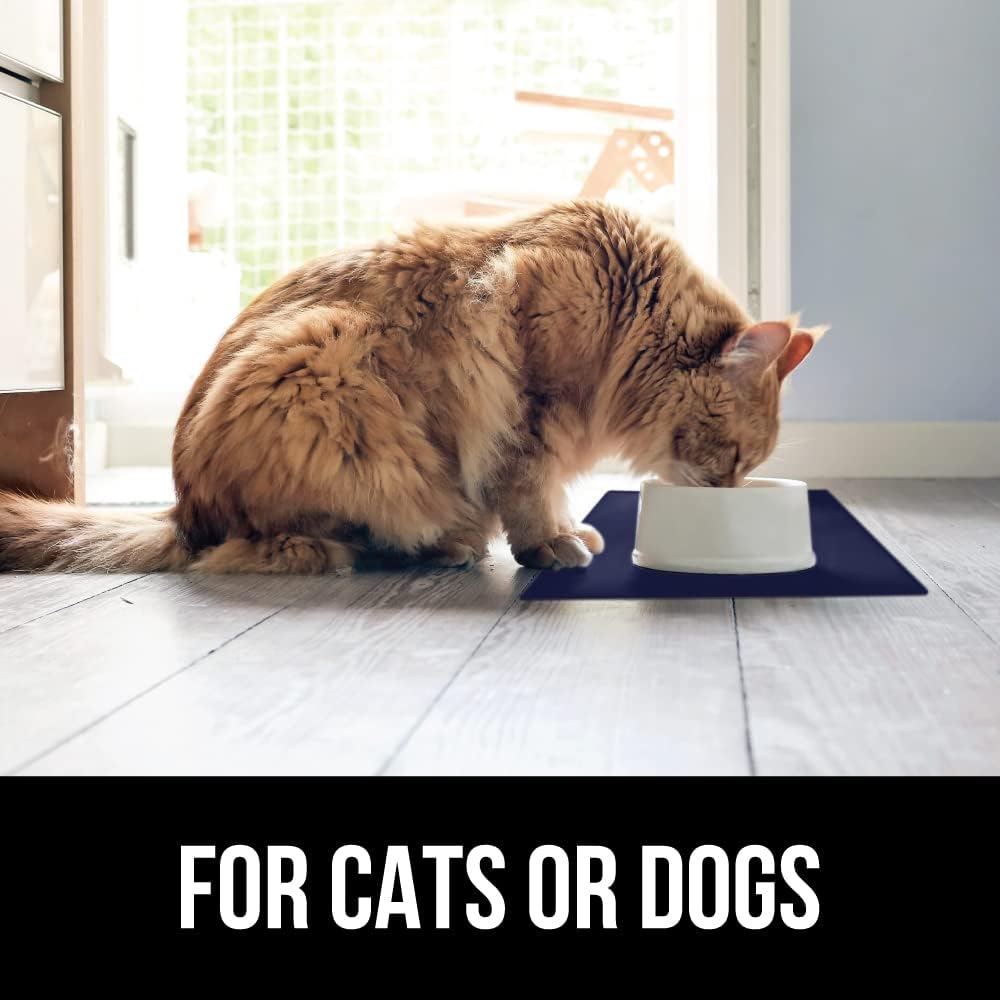 GORILLA GRIP 100% Waterproof Raised Edge BPA Free Silicone Pet Feeding Mat, Dog Cat Food Mats Contain Spills Protects Floors, Placemats for Cats and Dogs Water Bowl, Pets Accessories 23x15 Navy