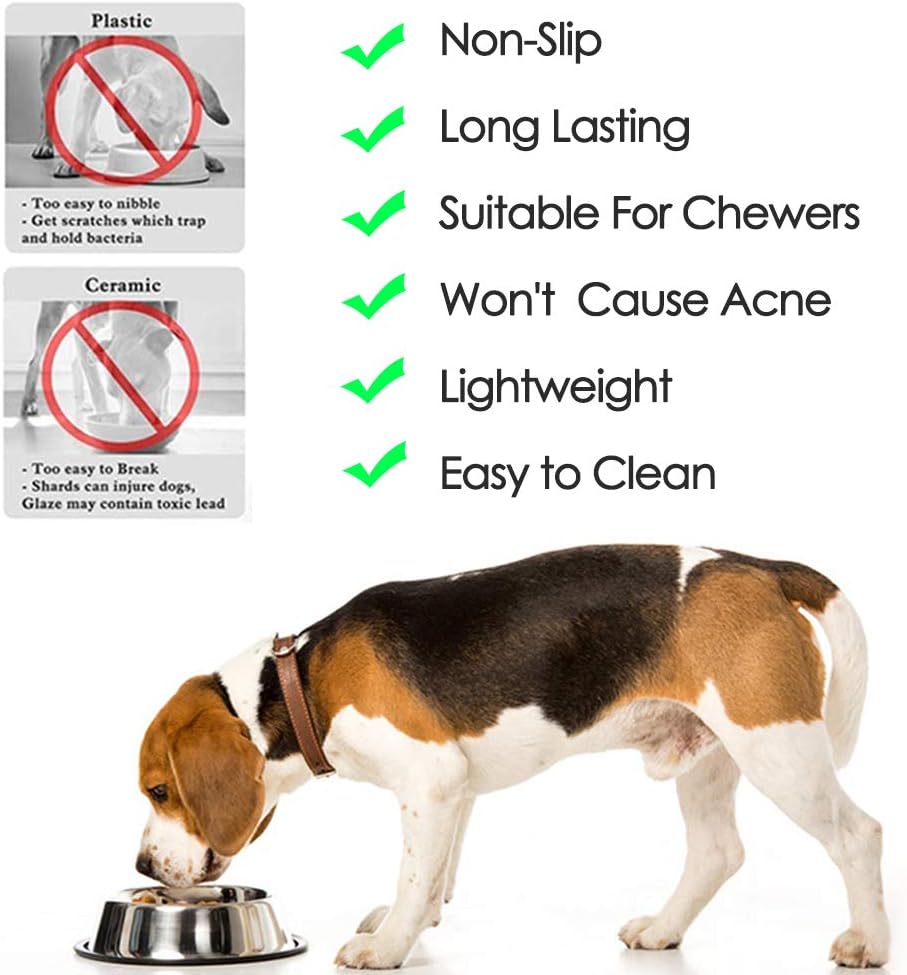 Stainless Steel Dog Bowls, 3.5 Cup/28oz Cat Bowl Water and Food with Rubber Base, Pet Bowls for Large Dogs, 2Pack